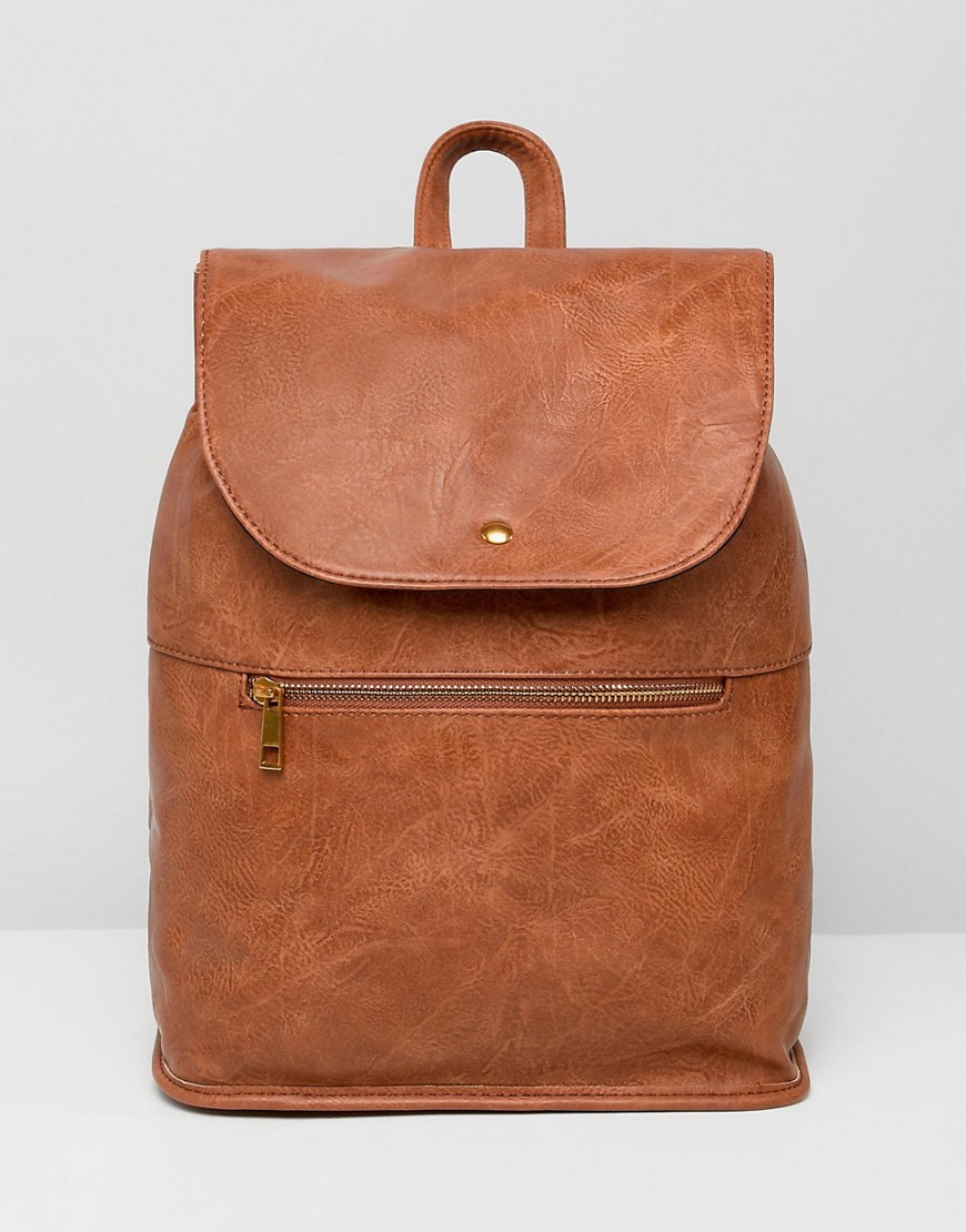 ASOS DESIGN soft backpack with zip detail-Tan