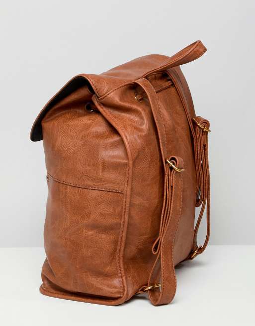 ASOS DESIGN faux saffiano leather backpack in brown