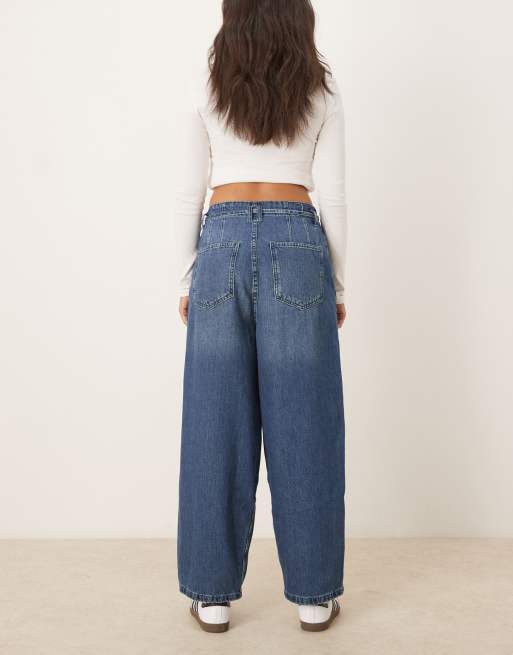 ASOS DESIGN soft barrel leg jeans with belt in dark vintage wash, 2 of 5