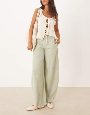 Asos Design Soft Barrel Leg Pants With Seam Detailing In Green