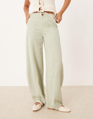 Asos Design Soft Barrel Leg Pants With Seam Detailing In Green