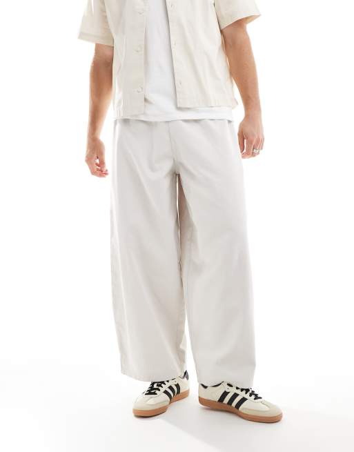 ASOS DESIGN soft barrel pants with drawstring waist in neutral