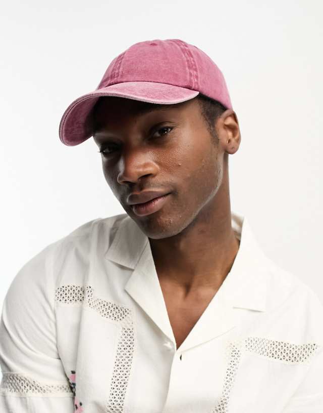 ASOS DESIGN soft baseball cap in washed burgundy cotton