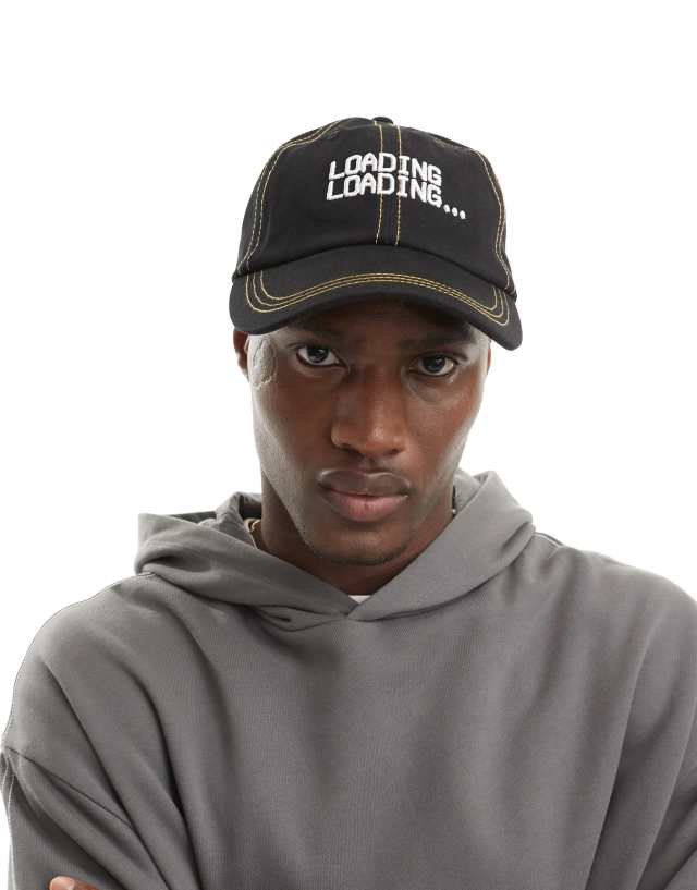 ASOS DESIGN - soft baseball cap with contrast stitch and embroidery in black