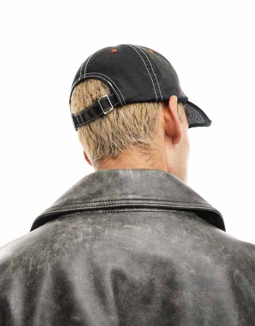 ASOS DESIGN soft baseball cap with graphic embroidery in black, 3 of 4