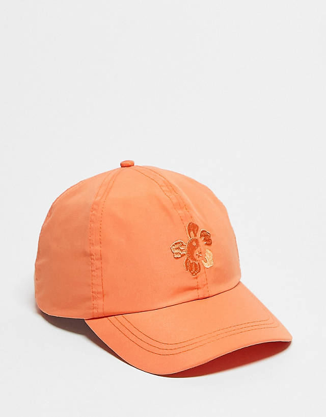 ASOS DESIGN - soft baseball cap with hibiscus embroidery in orange