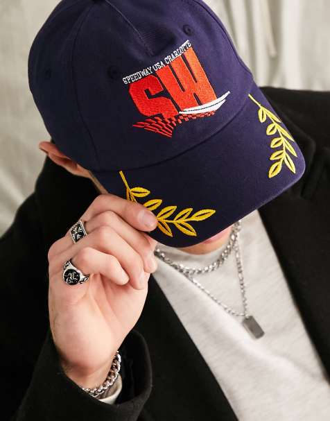 ASOS DESIGN soft baseball cap with peak embroidery in navy - view 1