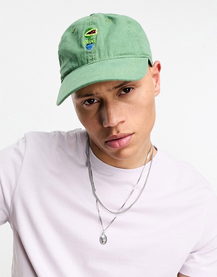 ASOS DESIGN soft baseball cap with pixelated embroidery in washed green