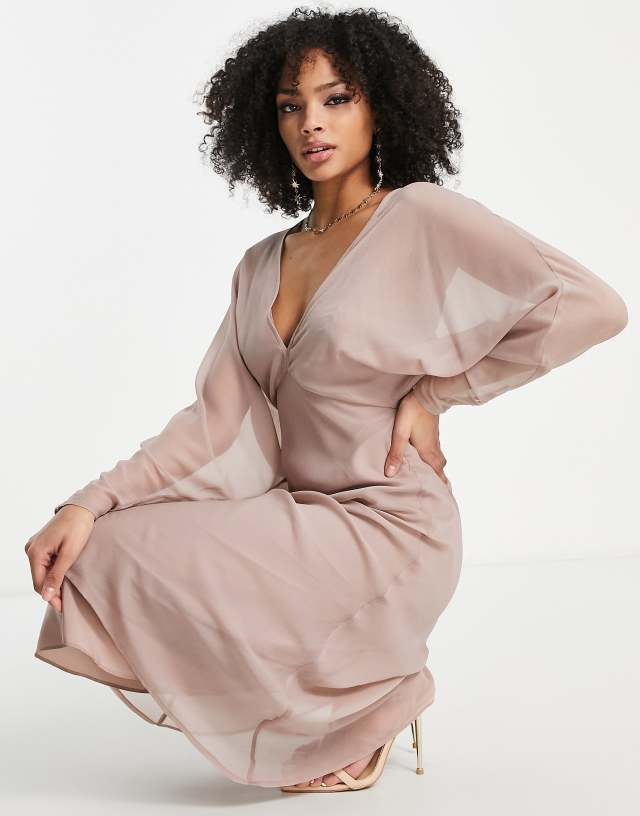 ASOS DESIGN soft batwing midi dress in dusty mauve