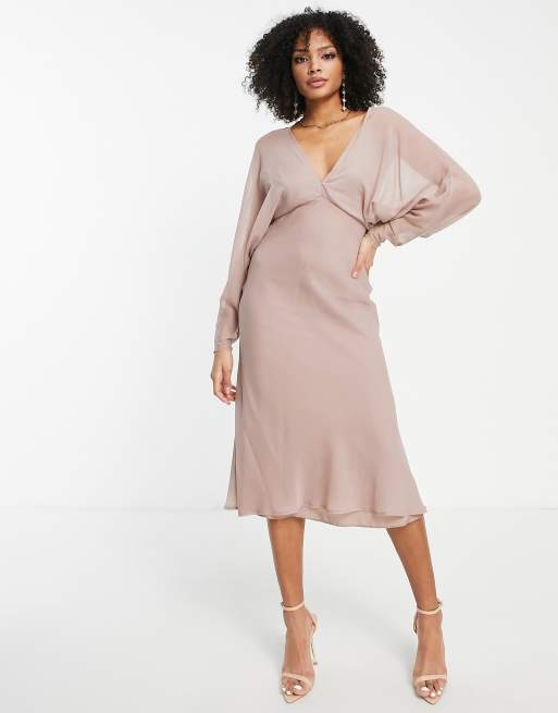 ASOS DESIGN soft batwing midi dress in dusty mauve