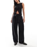[ASOS DESIGN] ASOS DESIGN soft belted ankle grazer pants in black 14 Black