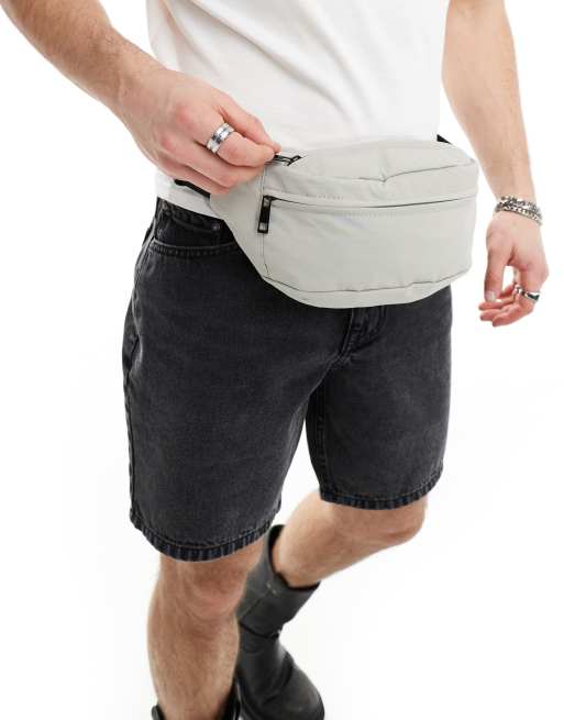 ASOS DESIGN soft bum bag with multiple compartments in grey and black ASOS