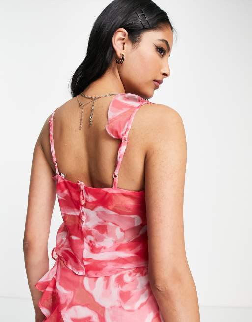 ASOS DESIGN soft cami top with ruffle co-ord in pink floral, 2 of 4