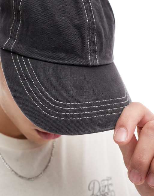 ASOS DESIGN soft cap with contrast stitch in washed black | ASOS