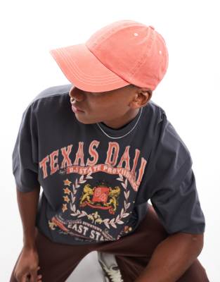 Asos Design Soft Cap With Contrast Stitch In Washed Red