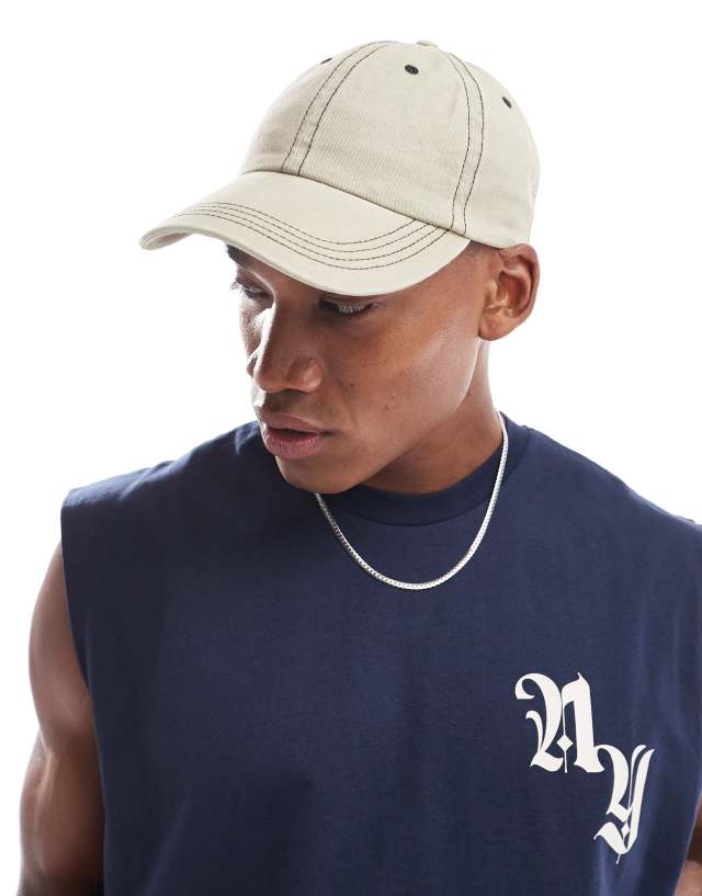 ASOS DESIGN - soft cap with contrast stitch in washed stone