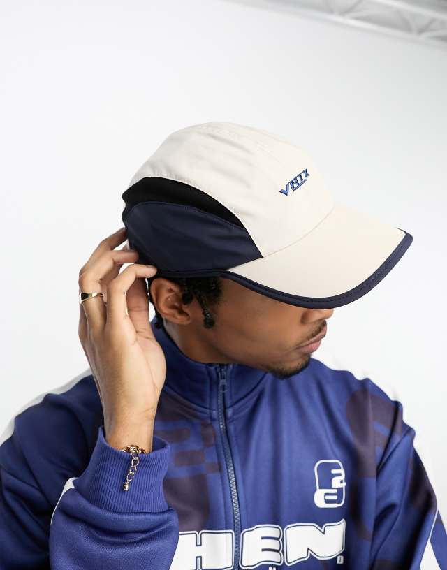 ASOS DESIGN soft cap with embroidery in ecru and navy