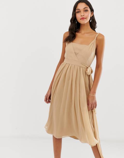 ASOS DESIGN soft chiffon square neck midi prom dress with twist strap ASOS