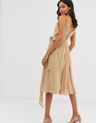 asos design square neck midi prom dress