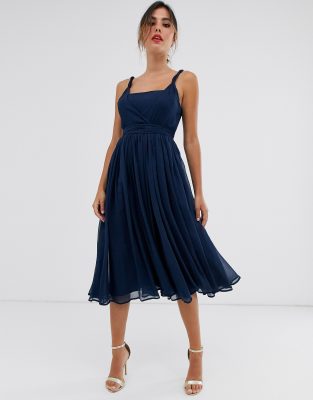 square neck midi prom dress