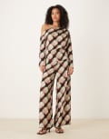 [ASOS DESIGN] ASOS DESIGN soft clean front wide leg pants in blurred check (Part of a set)-Multi 12 Blurred Check