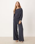 [ASOS DESIGN] ASOS DESIGN soft clean front wide leg pants in washed ink (part of a set)-Navy 12 Washed Ink