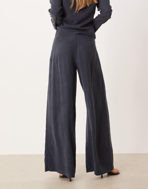 ASOS DESIGN soft clean front wide leg pants in washed ink - part of a set
