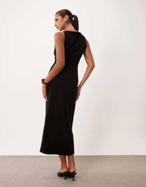 ASOS DESIGN soft cord boat neck midi dress in black, 2 of 4