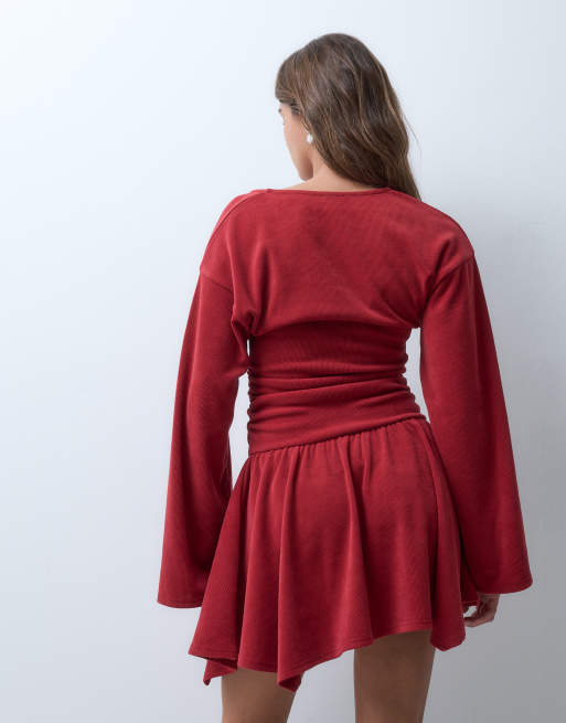 ASOS DESIGN soft cord hankey hem mini dress in red, 4 of 4