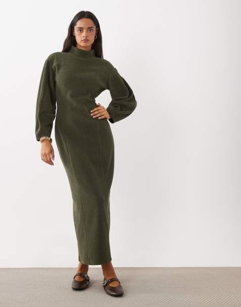 ASOS DESIGN soft cord panelled midaxi dress in green - view 1