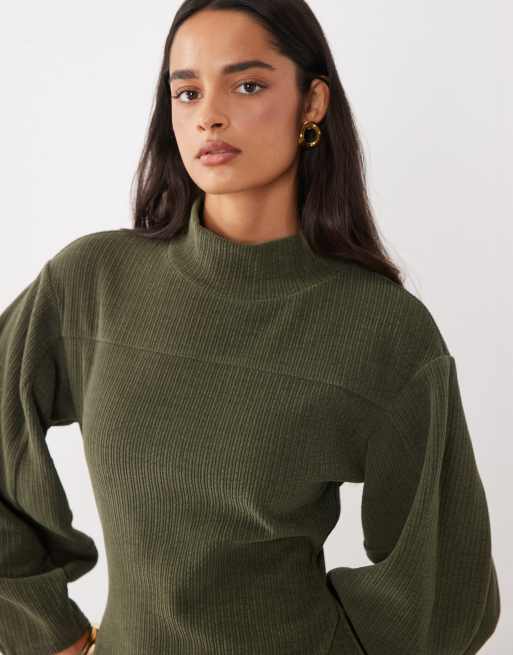 ASOS DESIGN soft cord panelled midaxi dress in green, 3 of 4