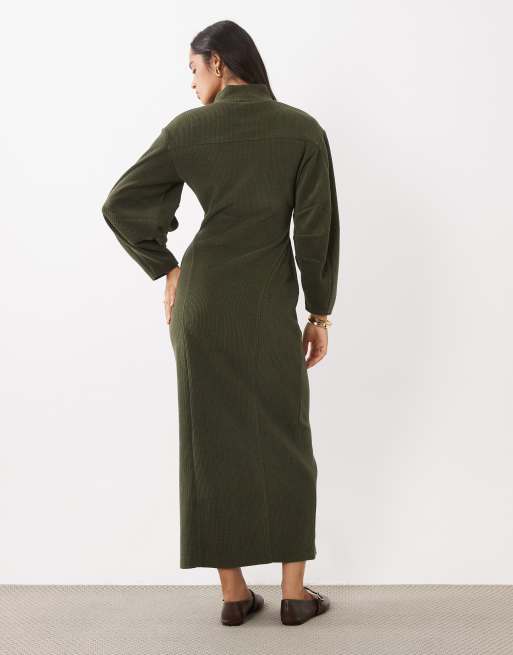 ASOS DESIGN soft cord panelled midaxi dress in green, 4 of 4