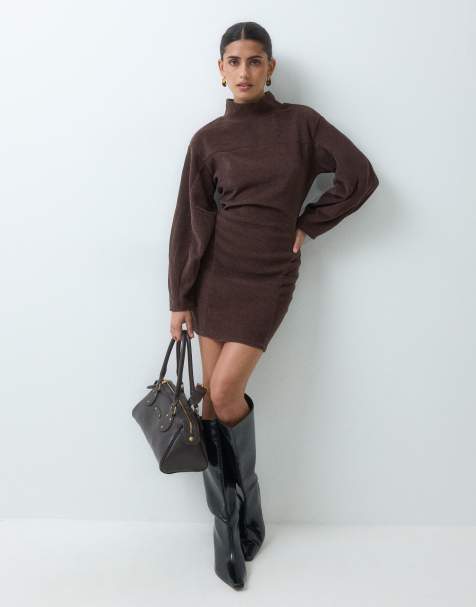 ASOS DESIGN soft cord panelled mini dress in brown