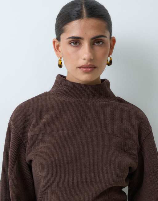 ASOS DESIGN soft cord panelled mini dress in brown, 3 of 5
