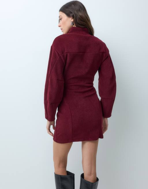 ASOS DESIGN soft cord panelled mini dress in burgundy, 5 of 5