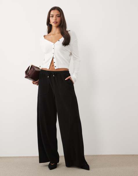 ASOS DESIGN soft cord wide leg pant in black - view 1