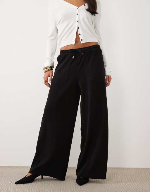 ASOS DESIGN soft cord wide leg pant in black, 2 of 5