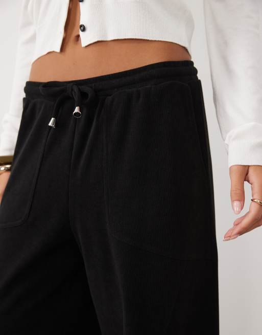 ASOS DESIGN soft cord wide leg pant in black, 3 of 5