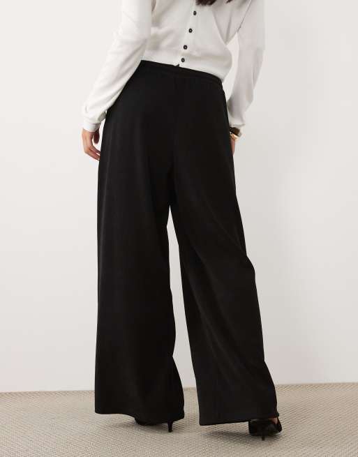 ASOS DESIGN soft cord wide leg pant in black, 5 of 5