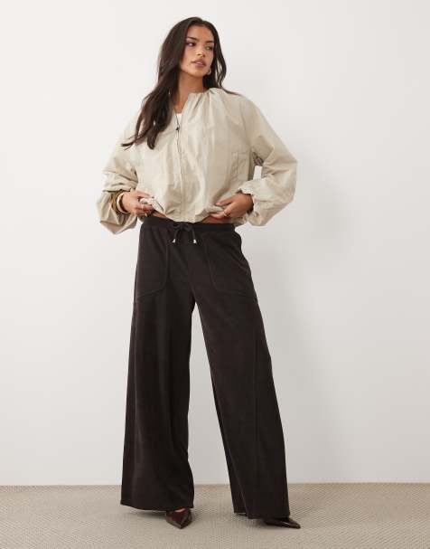 ASOS DESIGN soft cord wide leg trouser in chocolate - view 1