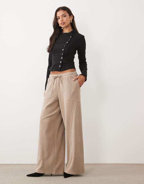 ASOS DESIGN soft cord wide leg trouser in neutral - view 1