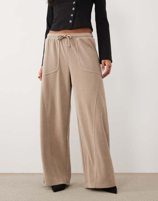 ASOS DESIGN soft cord wide leg trouser in neutral, 2 of 5