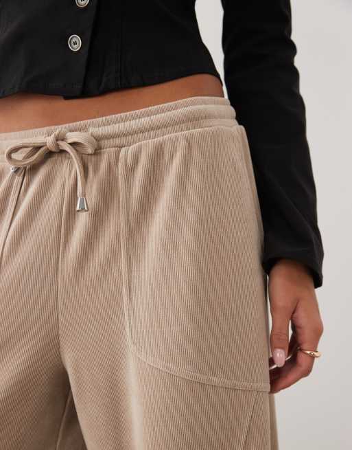 ASOS DESIGN soft cord wide leg trouser in neutral, 4 of 5