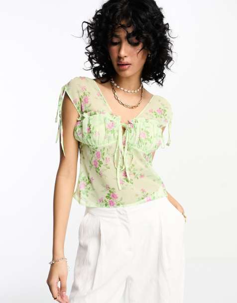 ASOS DESIGN soft corset with ruched bust in sage & purple floral print - view 1