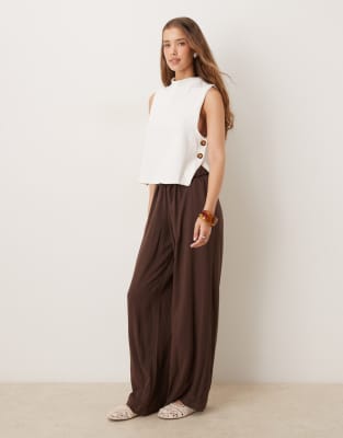 Asos Design Soft Cotton High Neck Tank With Button Detail In White