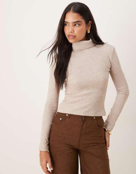 ASOS DESIGN soft cotton seam detail roll neck oatmeal marl - view 1