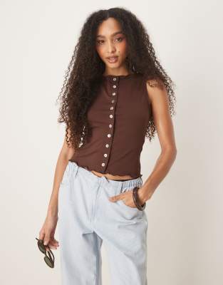 Asos Design Soft Cotton Touch Sleeveless Cardigan In Brown
