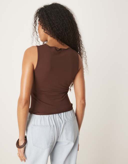 ASOS DESIGN soft cotton touch sleeveless cardigan in chocolate, 2 of 4