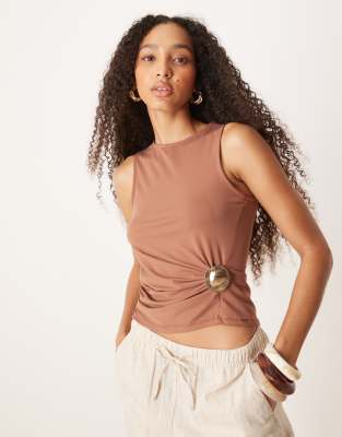 Asos Design Soft Cotton Touch Tank With Hardware Detail In Black