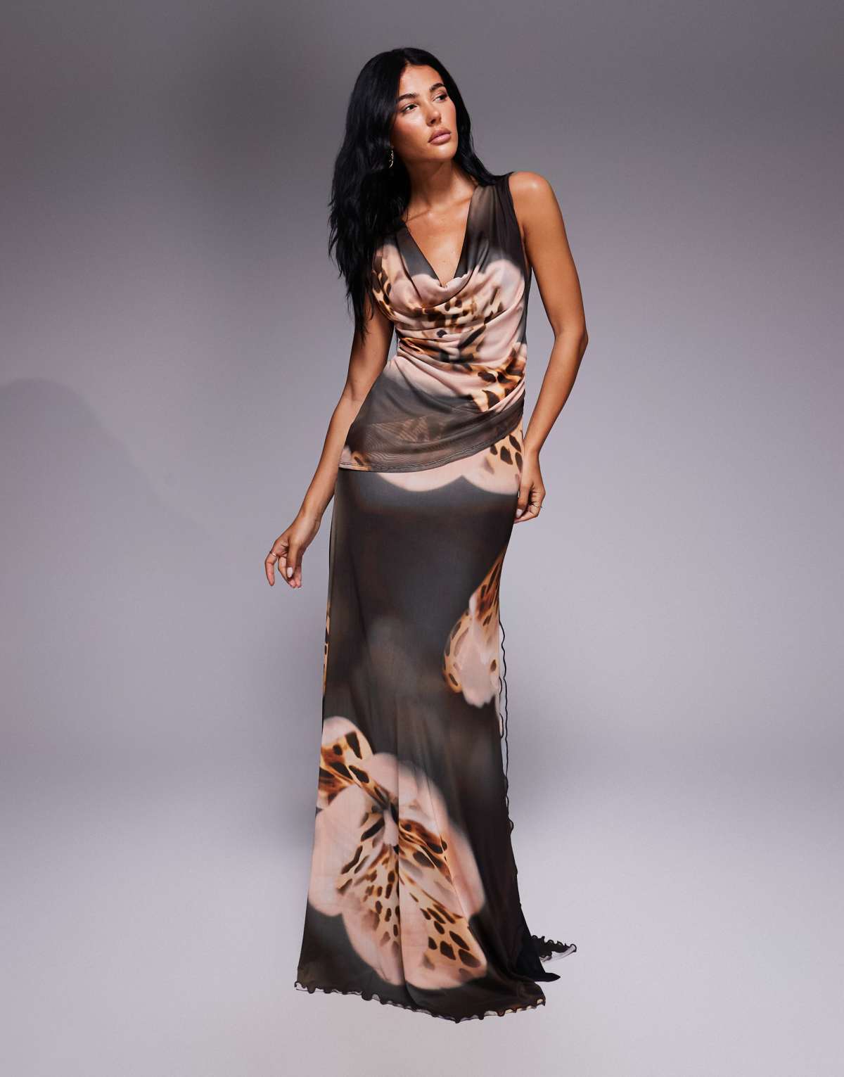 ASOS DESIGN soft cowl front maxi dress printed